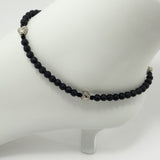 Black Matte Agate Silver Heart Ankle Bracelet