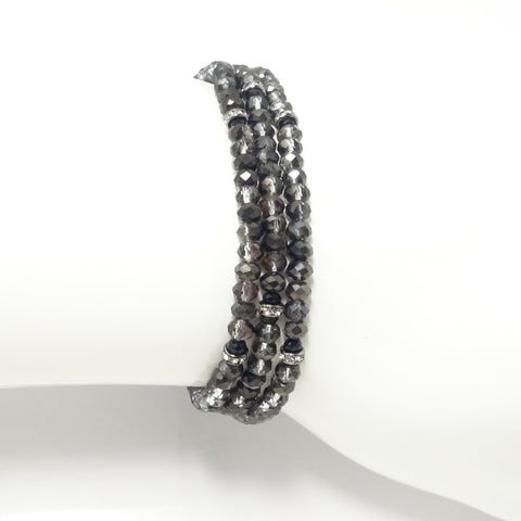 Hematite-Clear/Black Crsytal Triple Wrap Bracelet