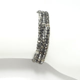 Hematite-Clear/Silver Crystal Triple Wrap Bracelet