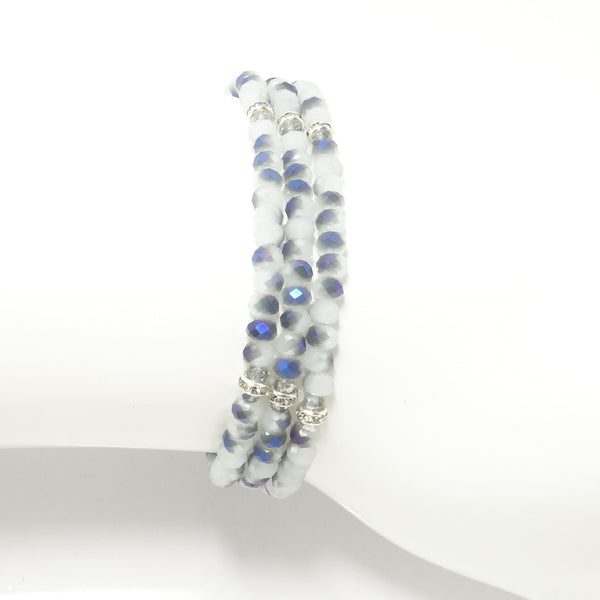 White-Blue/Silver Crystal Triple Wrap Bracelet