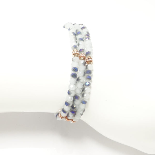 White-Blue/Rose-Gold Crystal Triple Wrap Bracelet