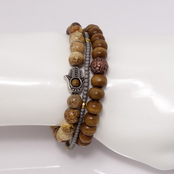 Brown Hamsa Men's Bracelet Set